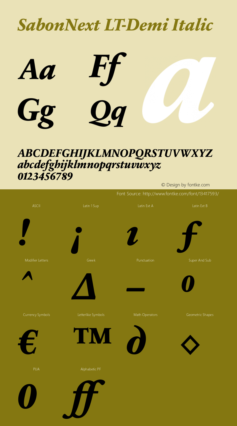 SabonNext LT-Demi Italic LT 1.0 2002; Gnu 2006 Font Sample