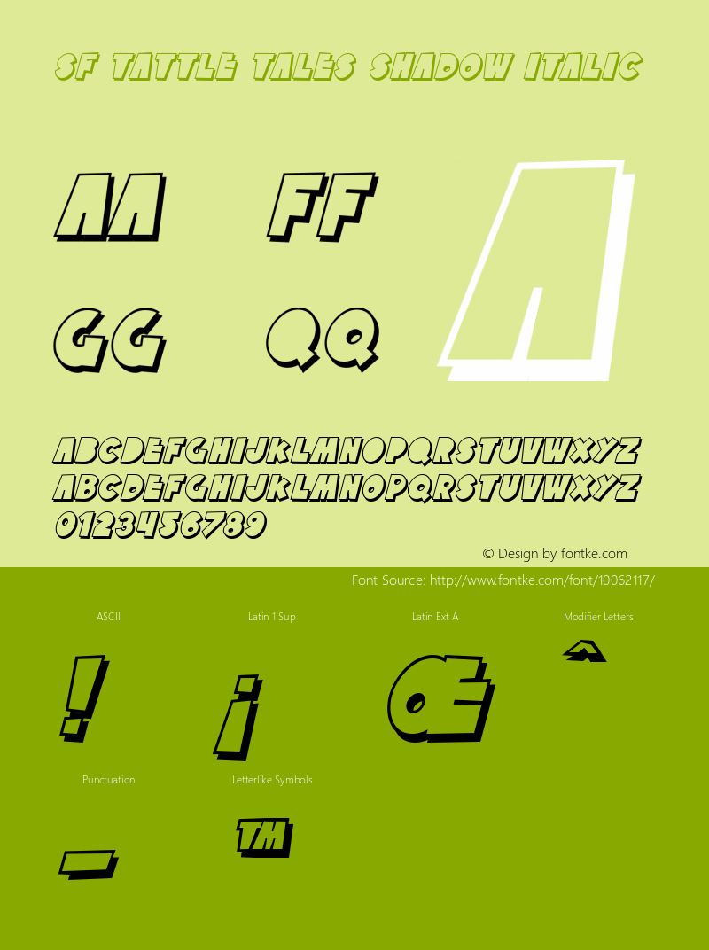 SF Tattle Tales Shadow Italic v1.1 - Freeware Font Sample