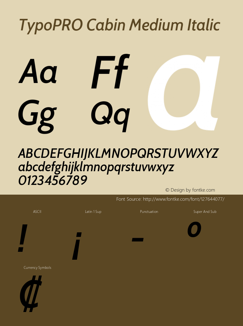 TypoPRO Cabin Medium Italic Version 3.001 Font Sample