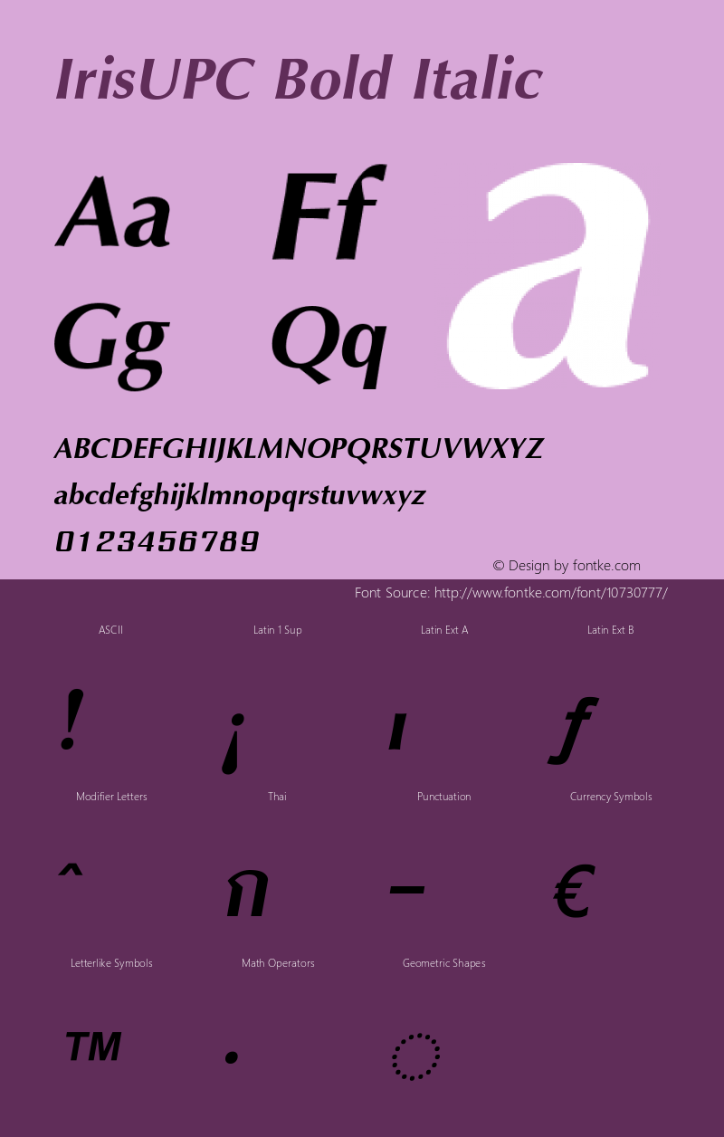 IrisUPC Bold Italic Version 5.05 Font Sample