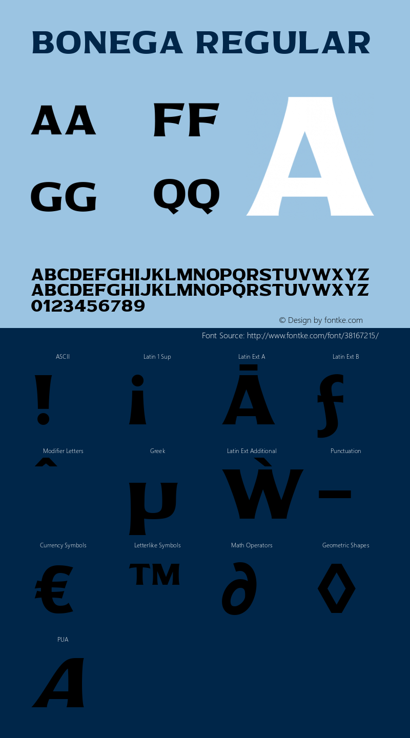 Bonega Regular Version 1.000 Font Sample