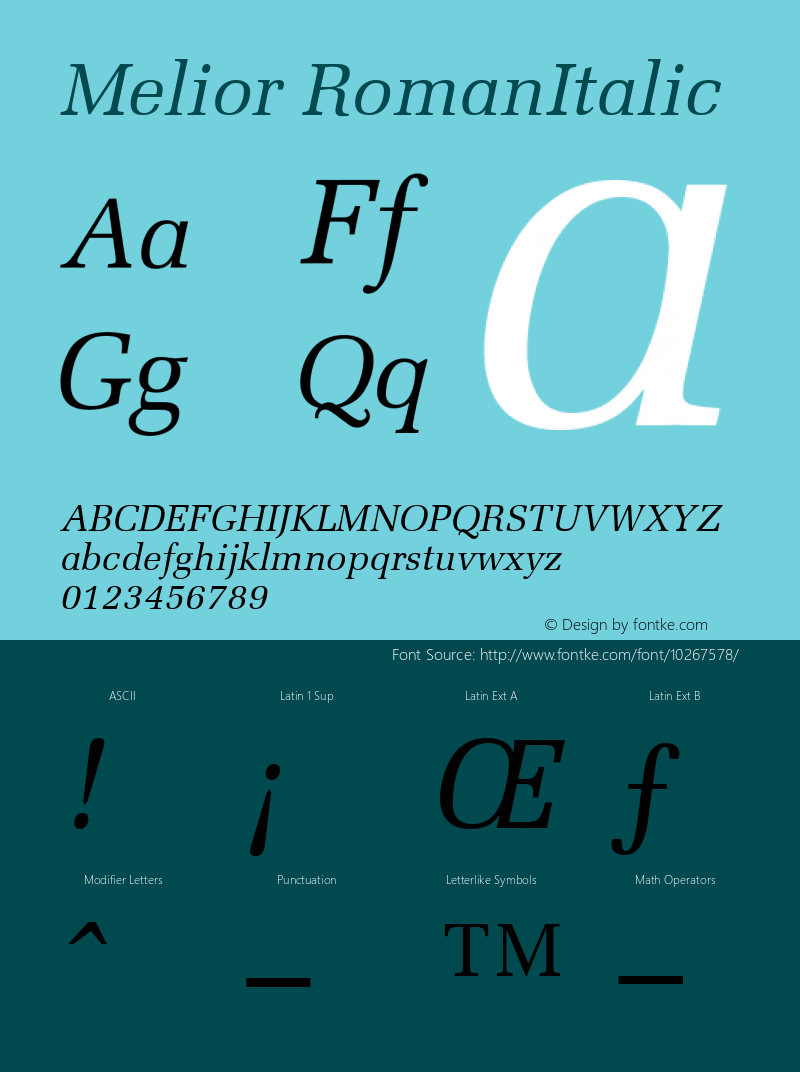 Melior RomanItalic Version 1.00 Font Sample