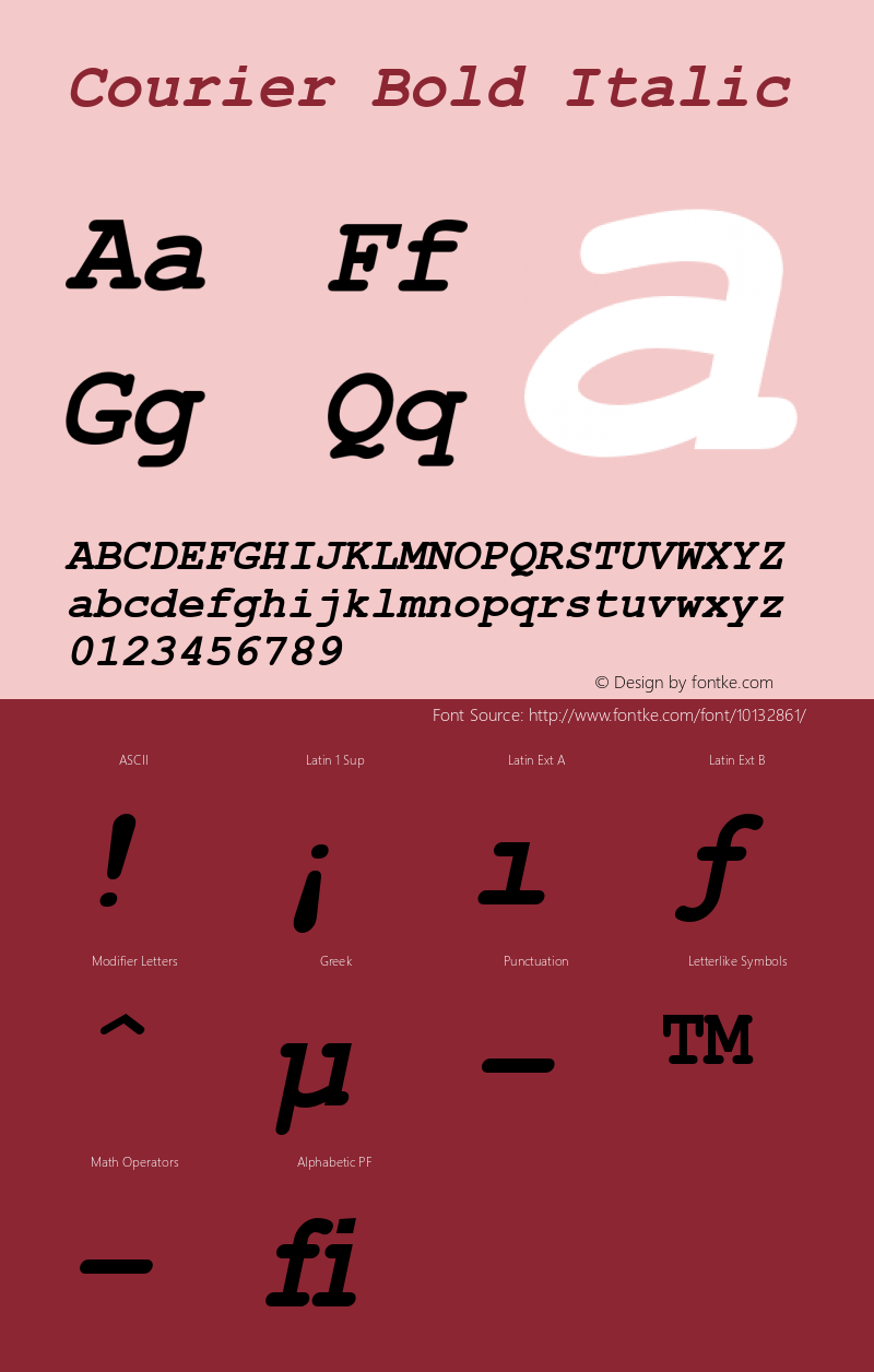 Courier Bold Italic 001.002 Font Sample
