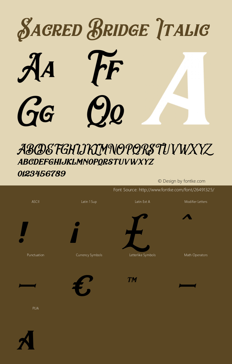 Sacred Bridge Italic Version 1.000 Font Sample