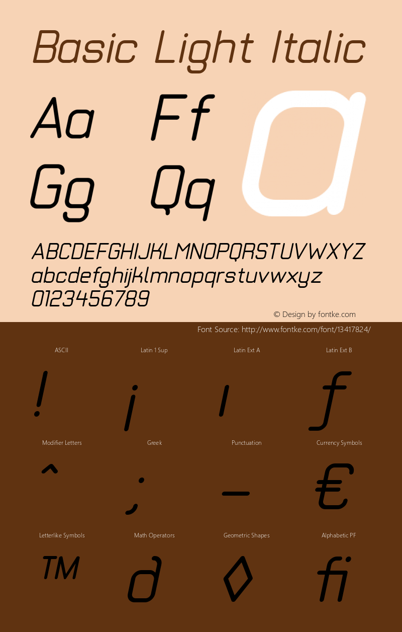 Basic Light Italic Version 001.000 Font Sample