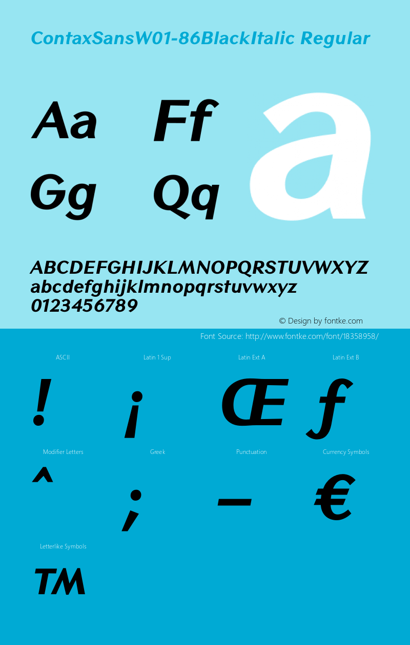 ContaxSansW01-86BlackItalic Regular Version 1.00 Font Sample