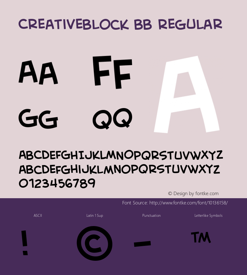 CreativeBlock BB Regular Macromedia Fontographer 4.1 11/23/04 Font Sample