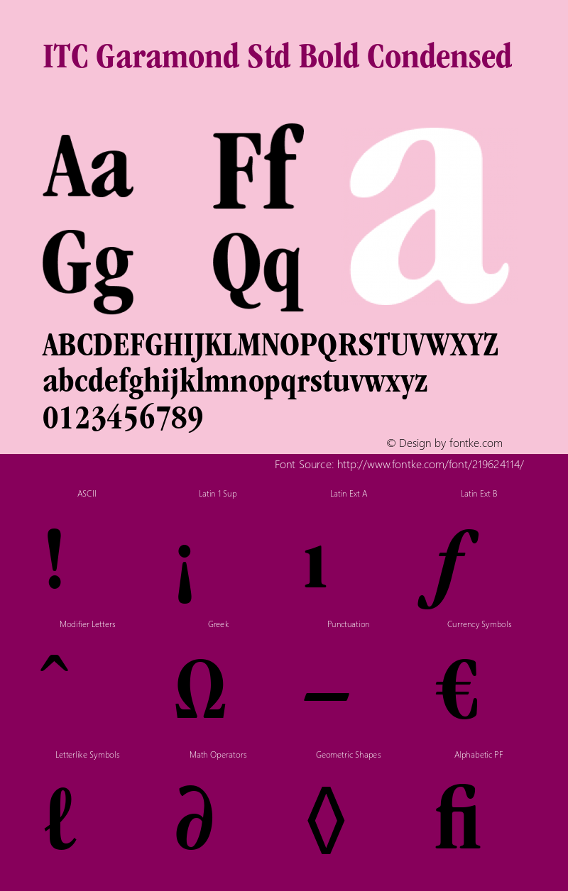 ITC Garamond Std Bold Condensed Version 1.00 Build 1000图片样张