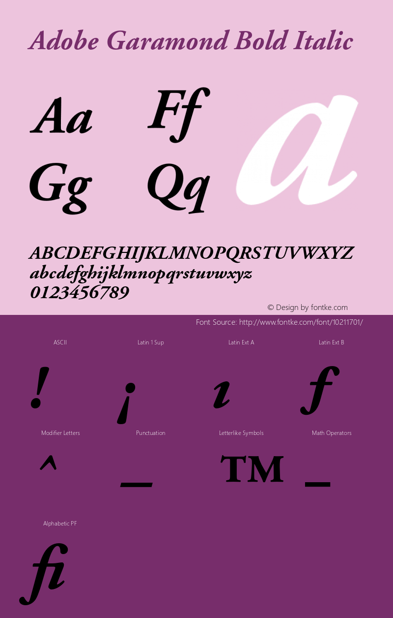 Adobe Garamond Bold Italic 001.001 Font Sample