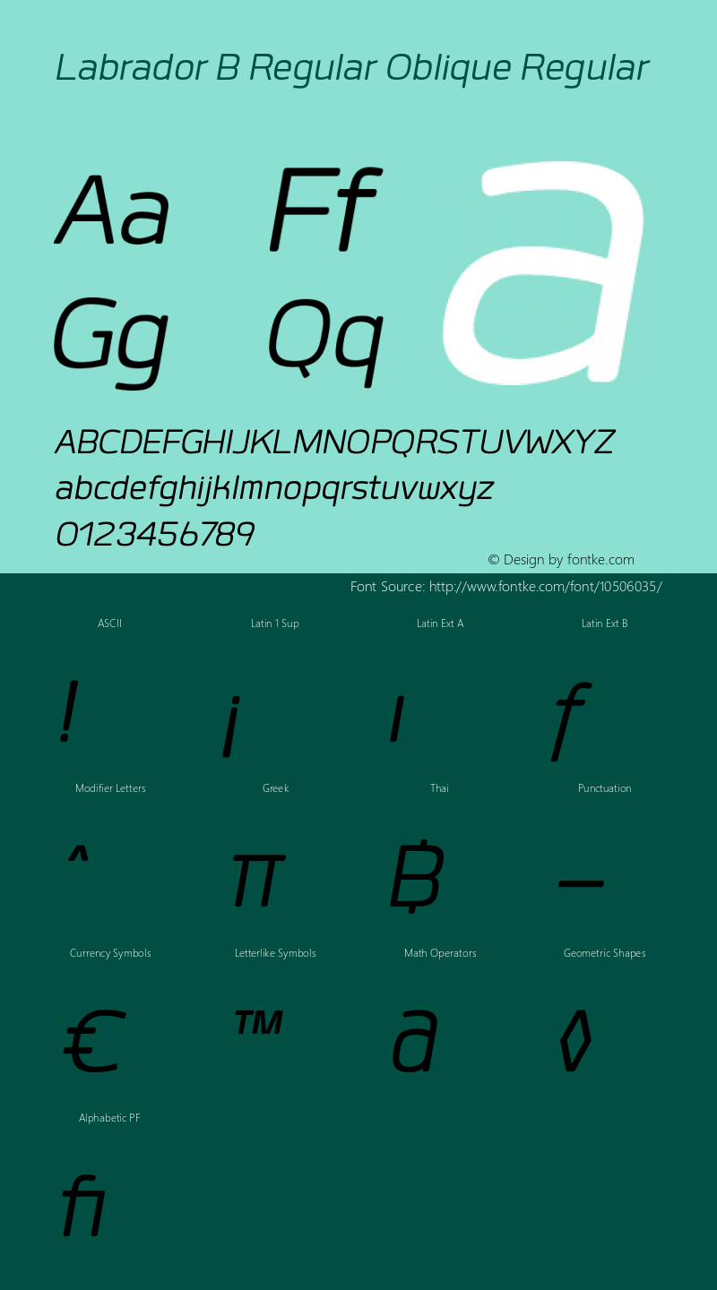 Labrador B Regular Oblique Regular Version 1.000 Font Sample