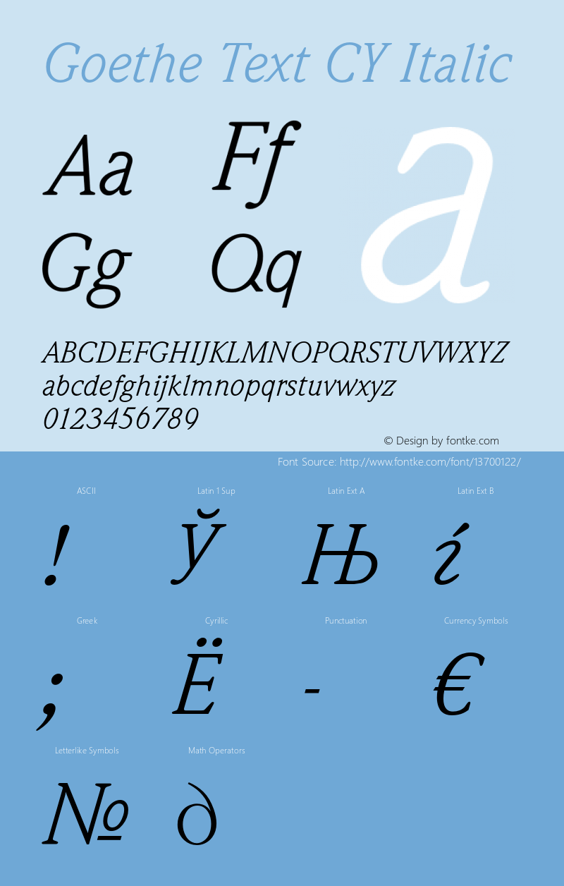 Goethe Text CY Italic Version 1.10 Font Sample