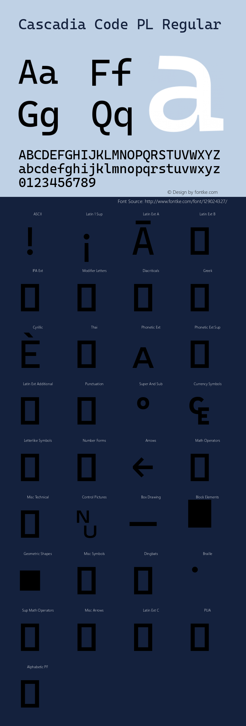 Cascadia Code PL Regular Version 2102.003; ttfautohint (v1.8.3) Font Sample