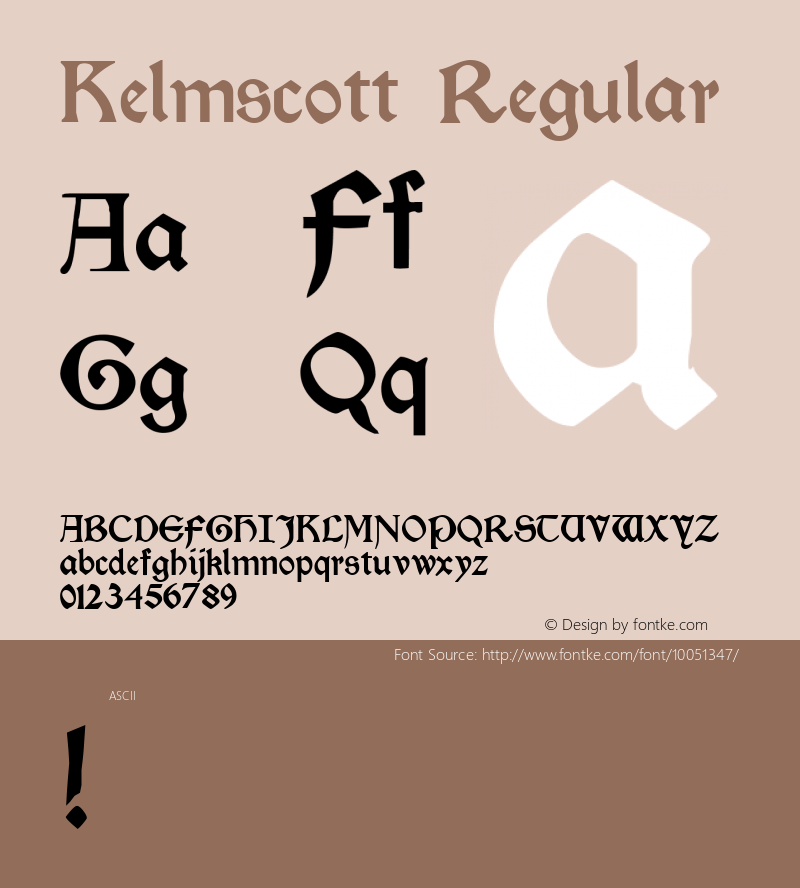 Kelmscott Regular Altsys Fontographer 4.0.3 22.05.1994 Font Sample