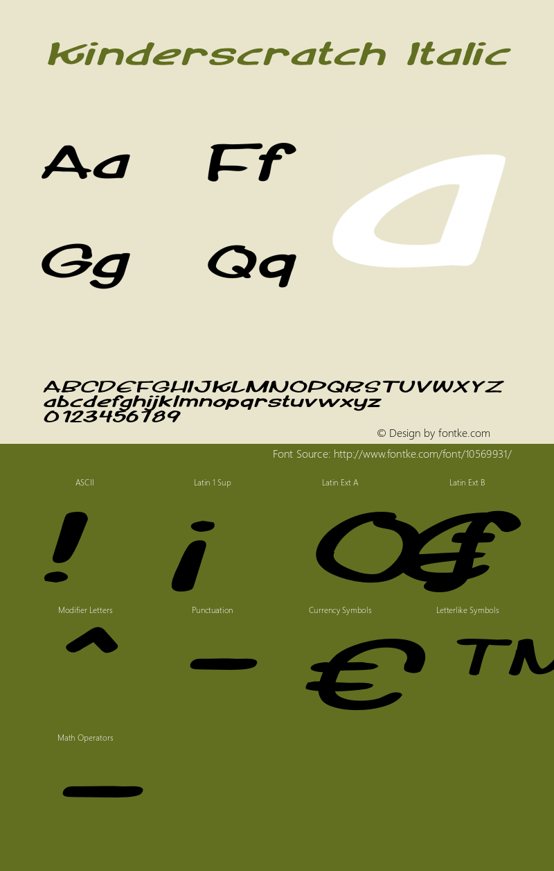 Kinderscratch Italic Version 1.000 Font Sample
