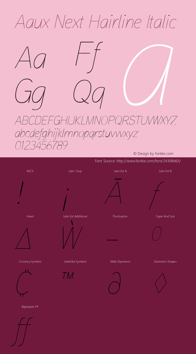 AauxNext-HairlineItalic Version 1.000 2008 initial release Font Sample