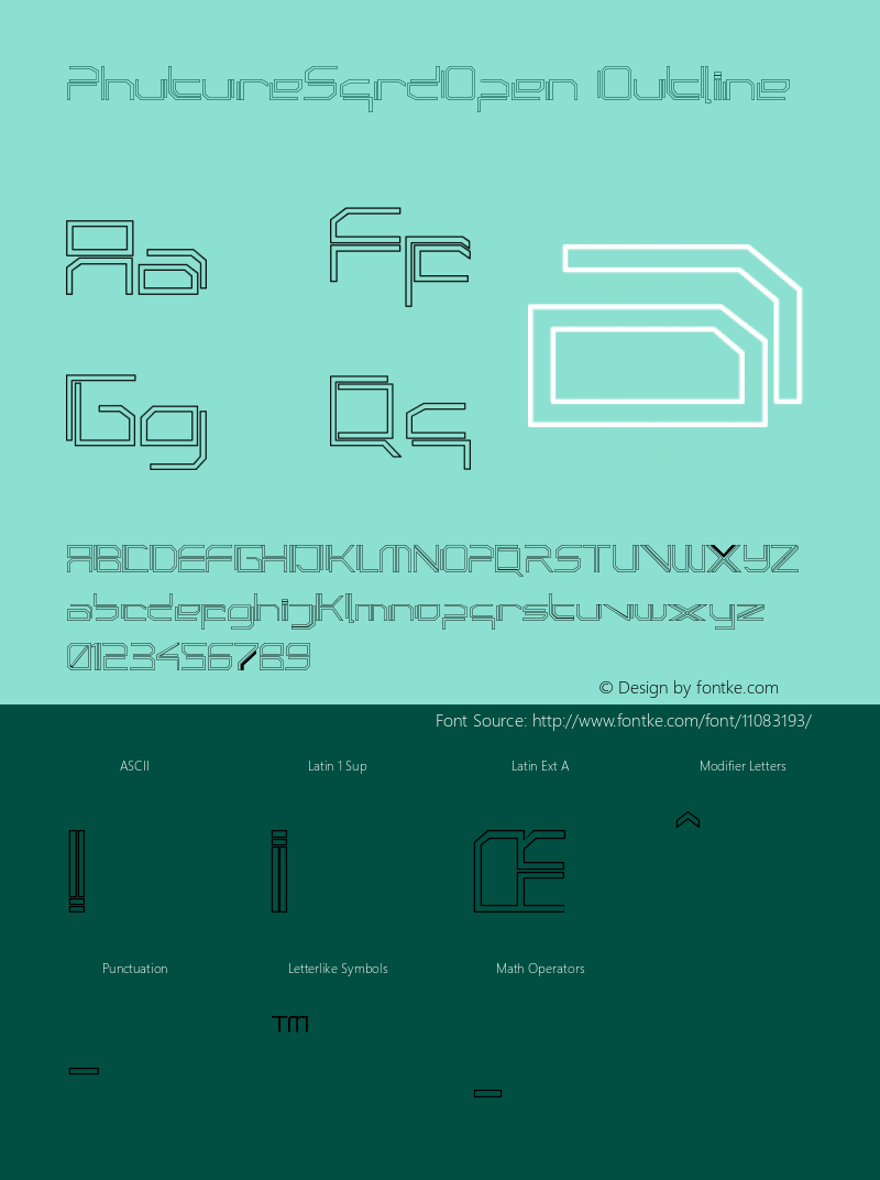 PhutureSqrdOpen Outline Version 001.000 Font Sample