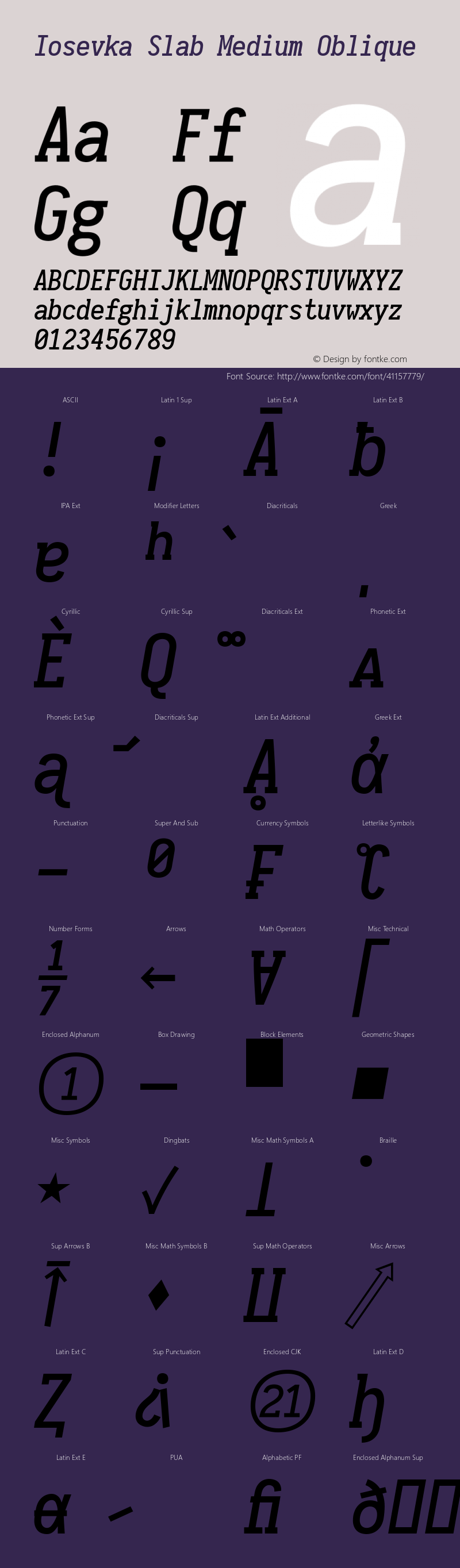 Iosevka Slab Medium Oblique 2.3.1; ttfautohint (v1.8.3) Font Sample