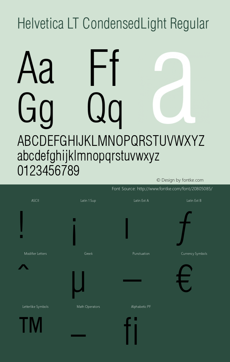 Helvetica LT Condensed Light Version 6.02 Font Sample