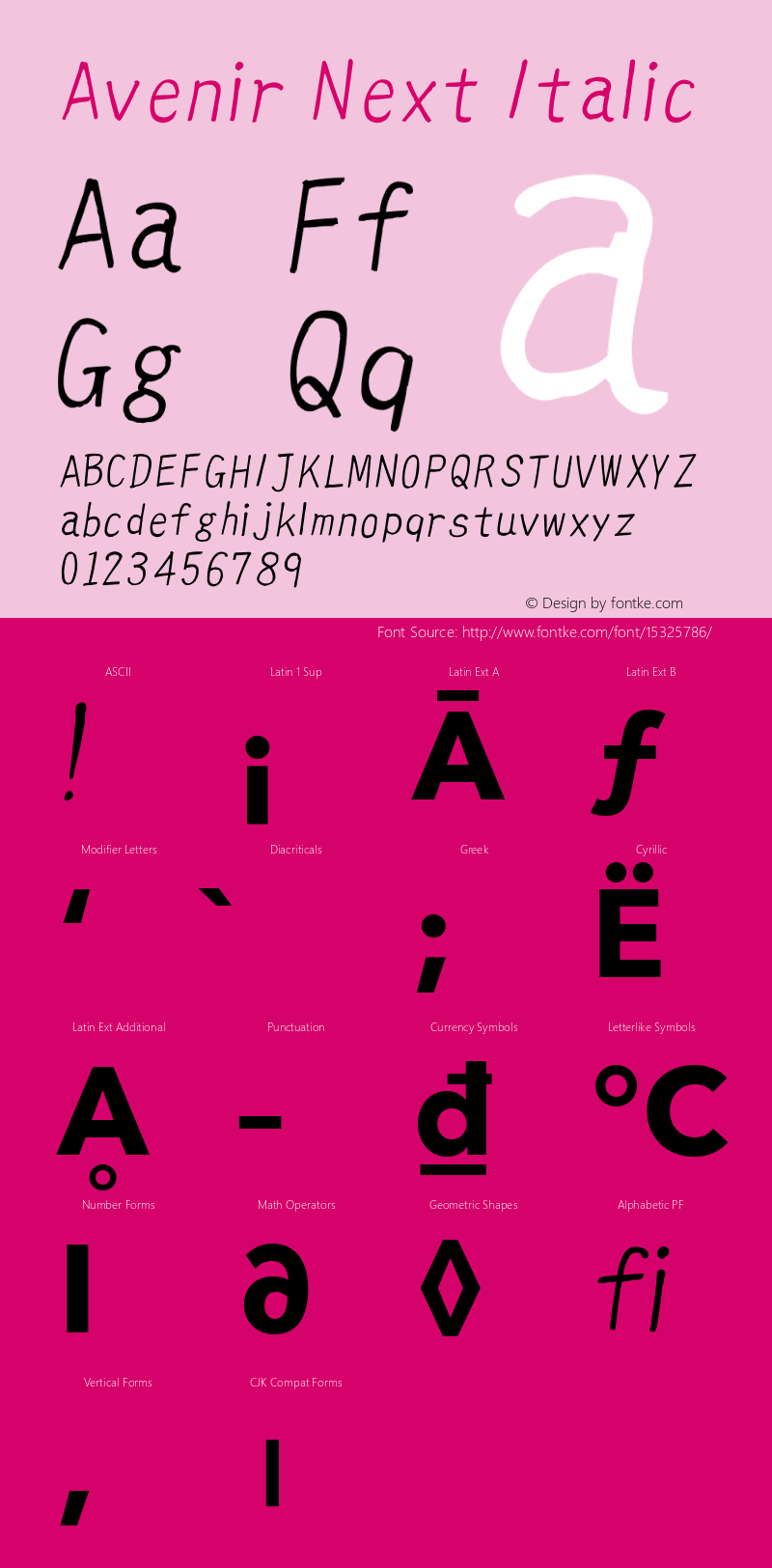 Avenir Next Italic 8.0d5e5 Font Sample