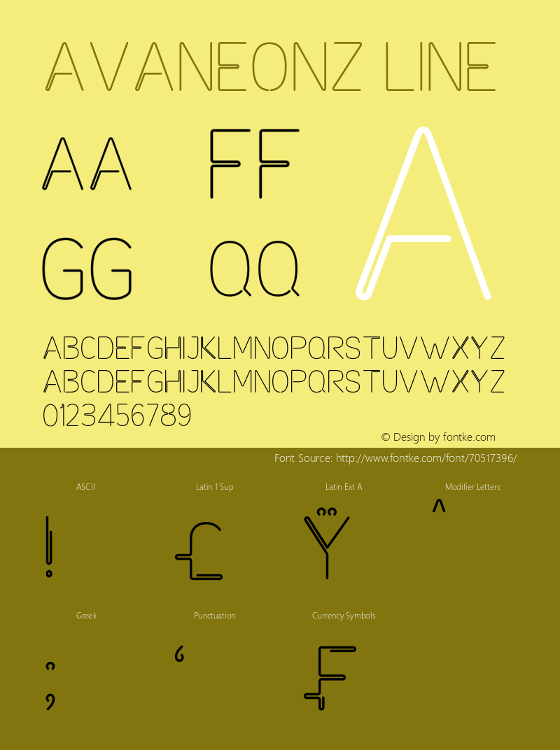 Avaneonz Line Version 1.00;July 10, 2020;FontCreator 13.0.0.2643 64-bit Font Sample