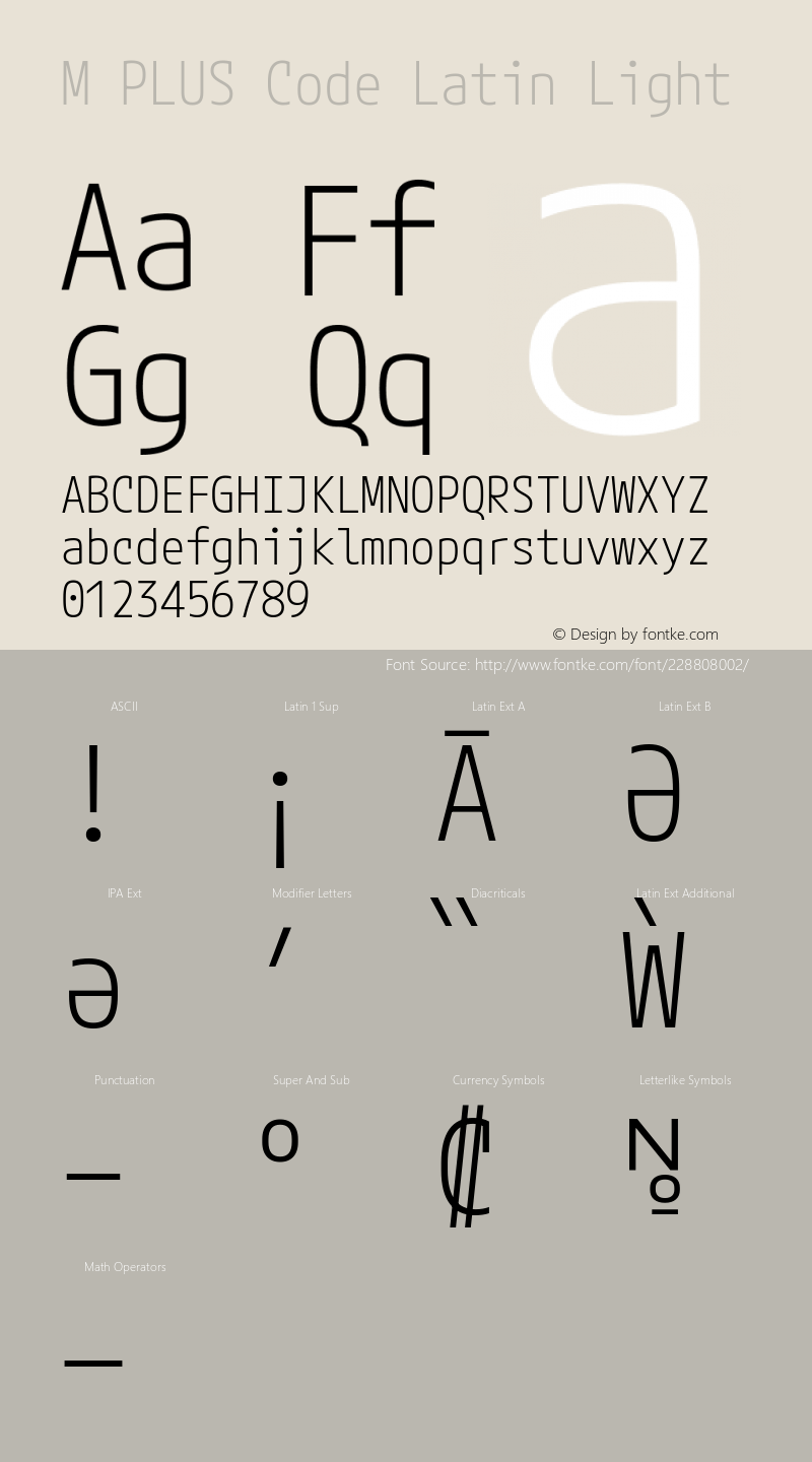 M PLUS Code Latin Light Version 1.005; ttfautohint (v1.8.3)图片样张