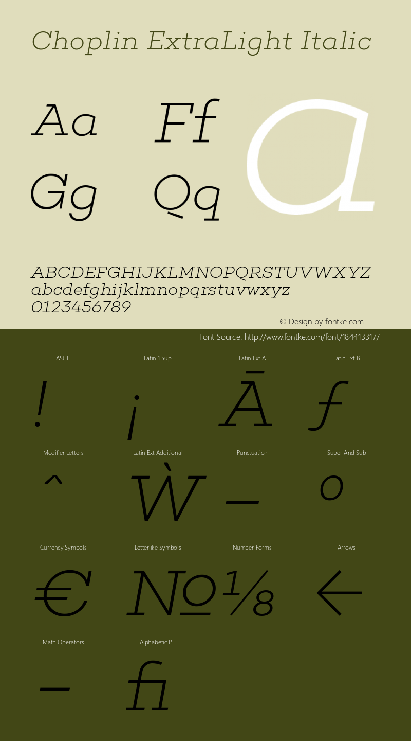 Choplin ExtraLight Italic Version 1.000;PS 001.000;hotconv 1.0.70;makeotf.lib2.5.58329图片样张