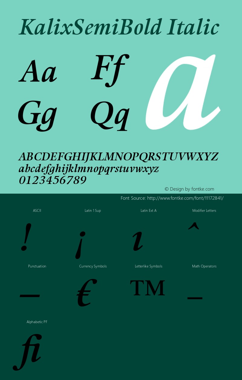 KalixSemiBold Italic Version 005.000 Font Sample