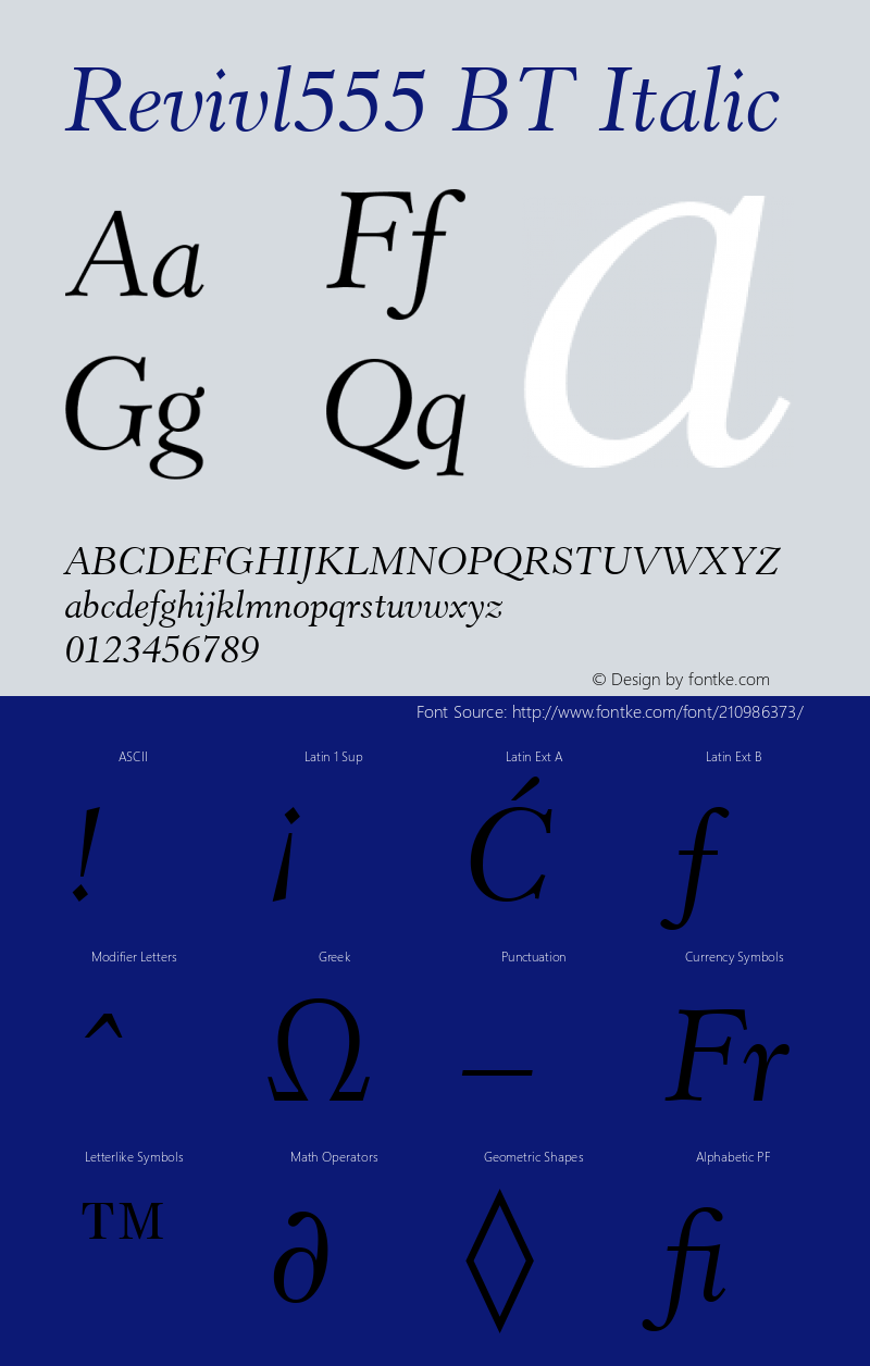 Revivl555 BT Italic Version 1.01 emb4-OT图片样张