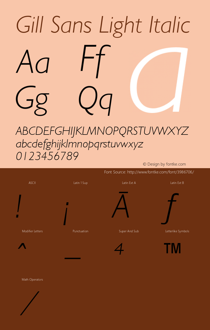 Gill Sans Light Italic Version 1.3 (Hewlett-Packard) Font Sample