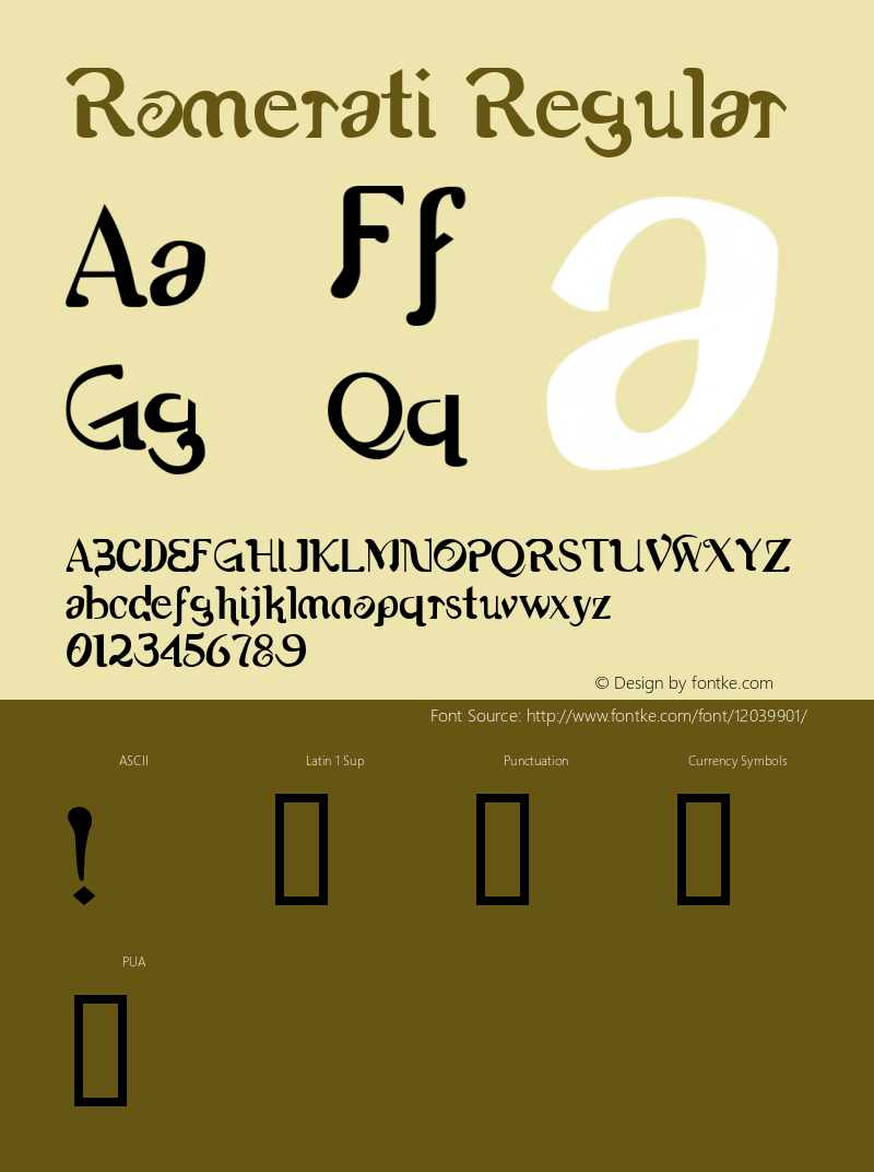 Romerati Regular Macromedia Fontographer 4.1.4 9/1/1904 Font Sample