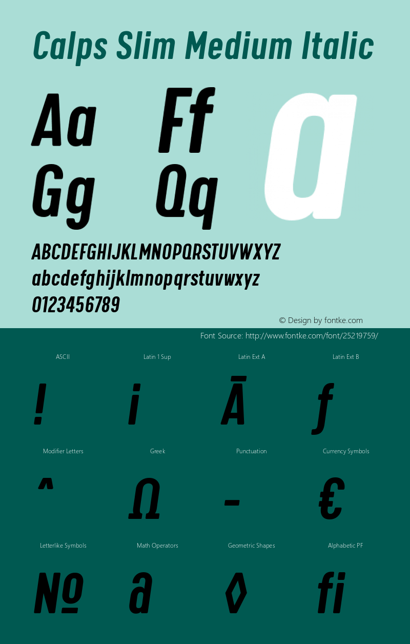 Calps Slim Medium Italic Version 1.000 Font Sample