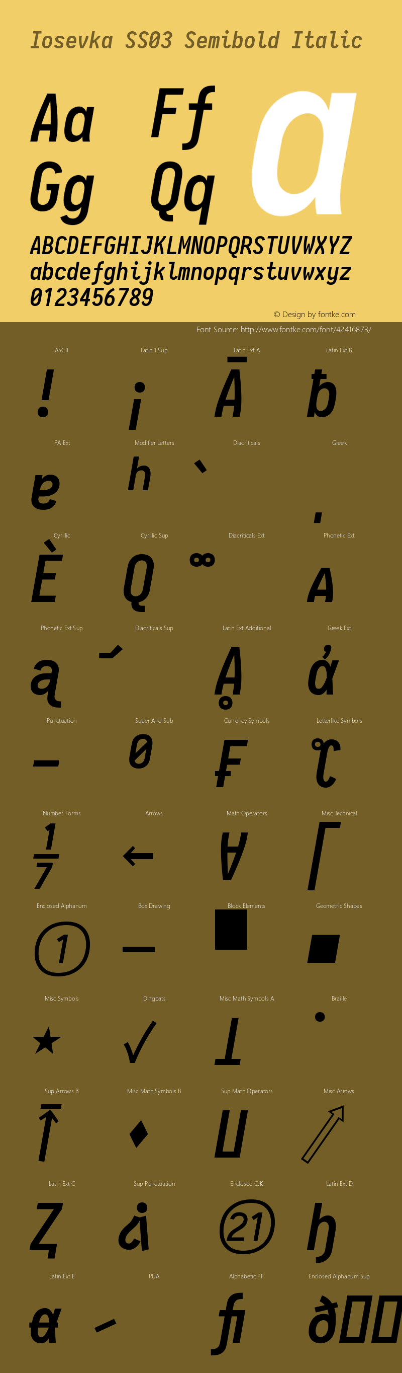 Iosevka SS03 Semibold Italic 2.3.2; ttfautohint (v1.8.3) Font Sample