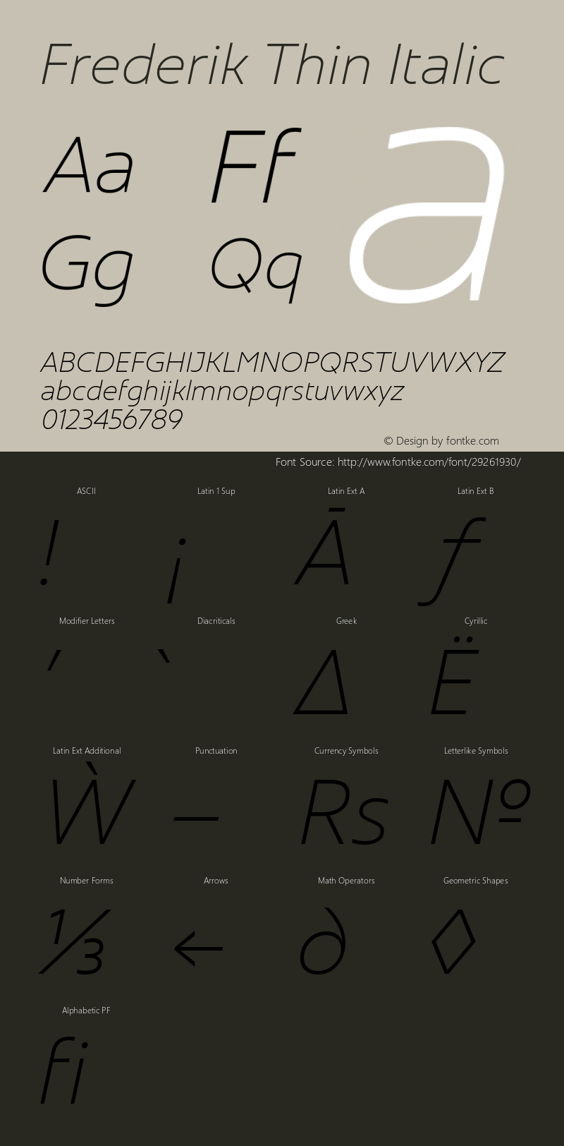 Frederik-ThinItalic Version 001.000 February 2019;YWFTv17 Font Sample