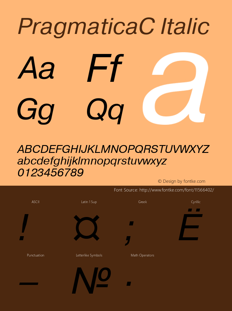 PragmaticaC Italic Version 001.000 Font Sample