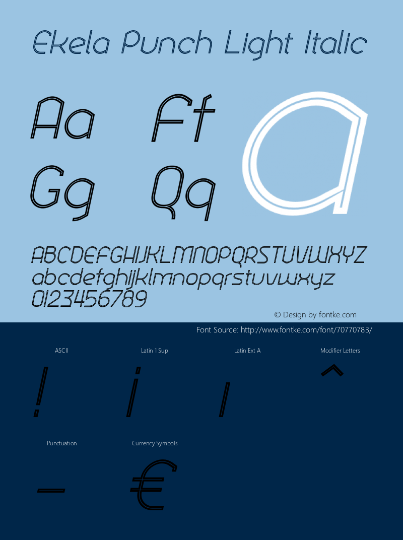 Ekela Punch Light Italic Version 1.0; Jun 2020 Font Sample