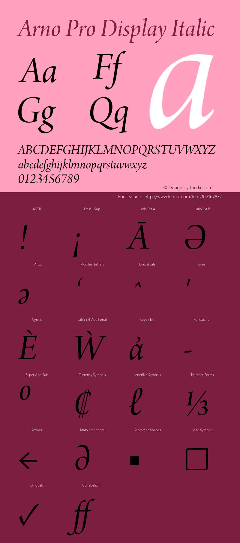 Arno Pro Display Italic Version 1.011;PS 1.000;hotconv 1.0.50;makeotf.lib2.0.16025 Font Sample