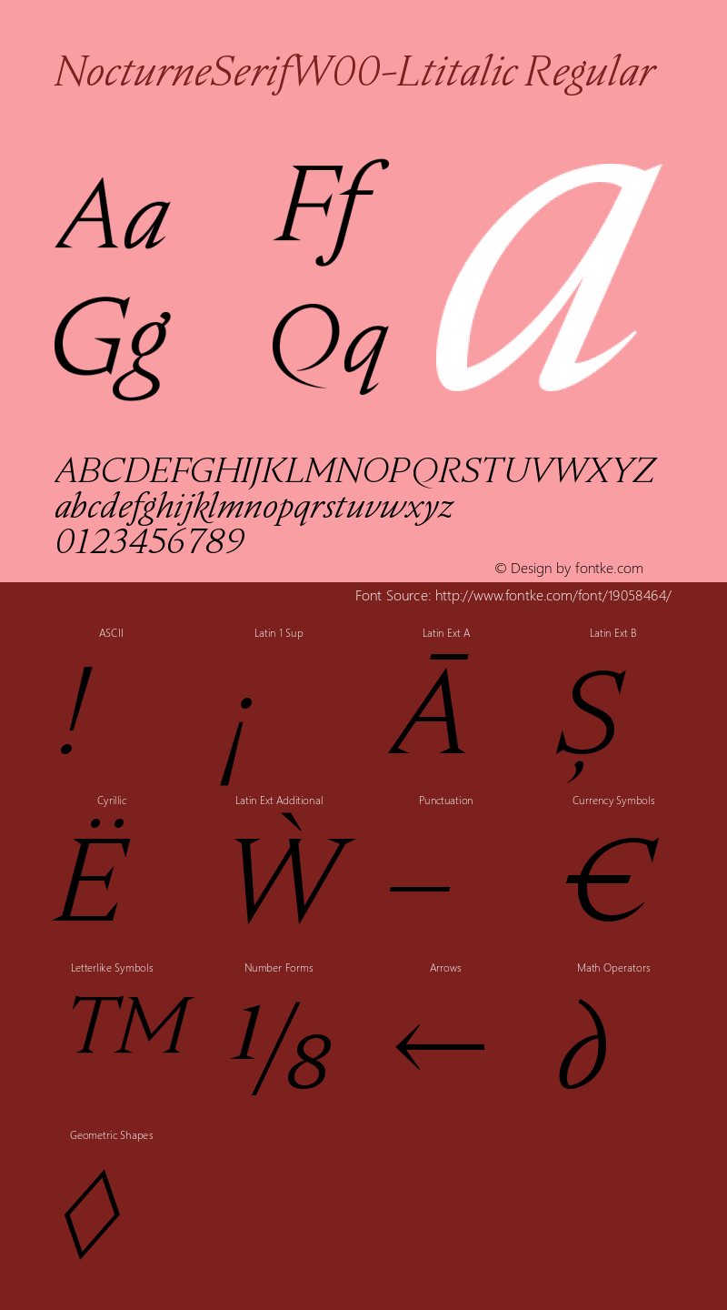 NocturneSerifW00-Ltitalic Regular Version 1.00 Font Sample