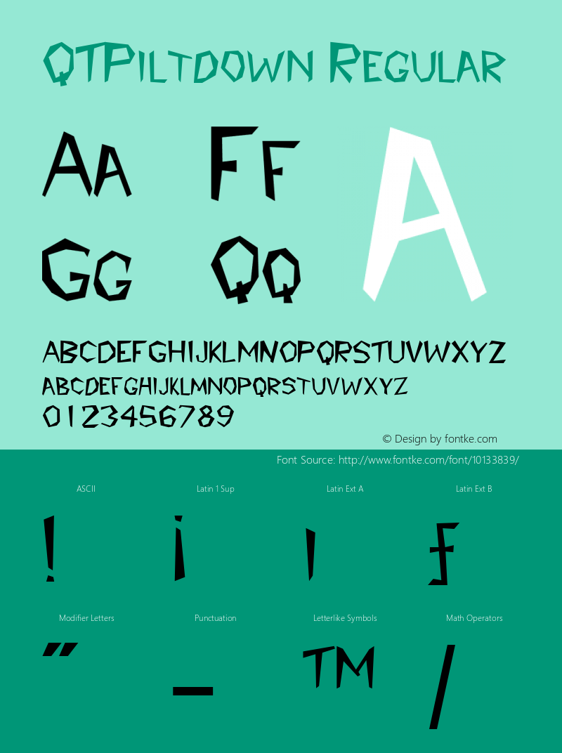 QTPiltdown Regular QualiType TrueType font  9/18/92 Font Sample