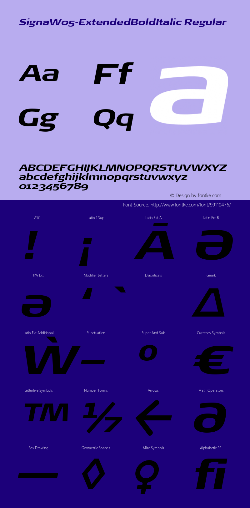 Signa W05 Extended Bold Italic Version 7.504 Font Sample