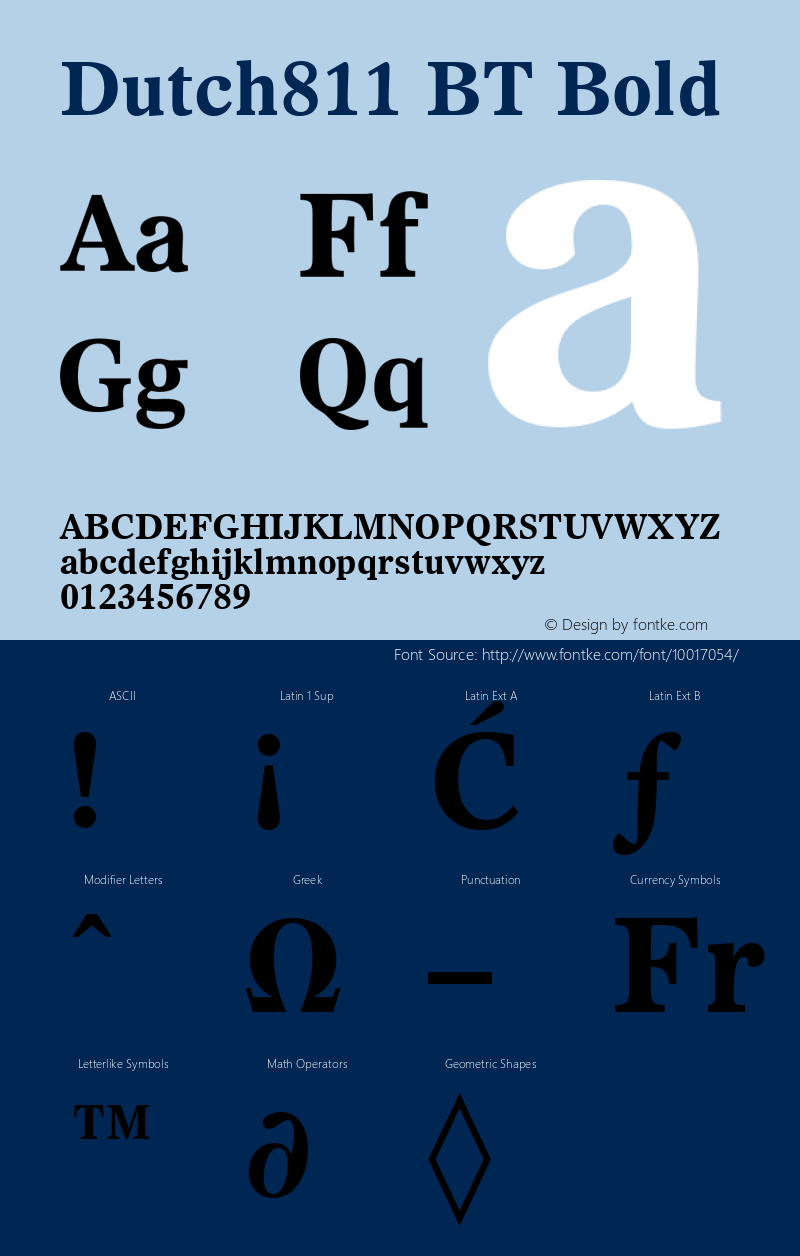 Dutch811 BT Bold mfgpctt-v4.4 Dec 7 1998 Font Sample