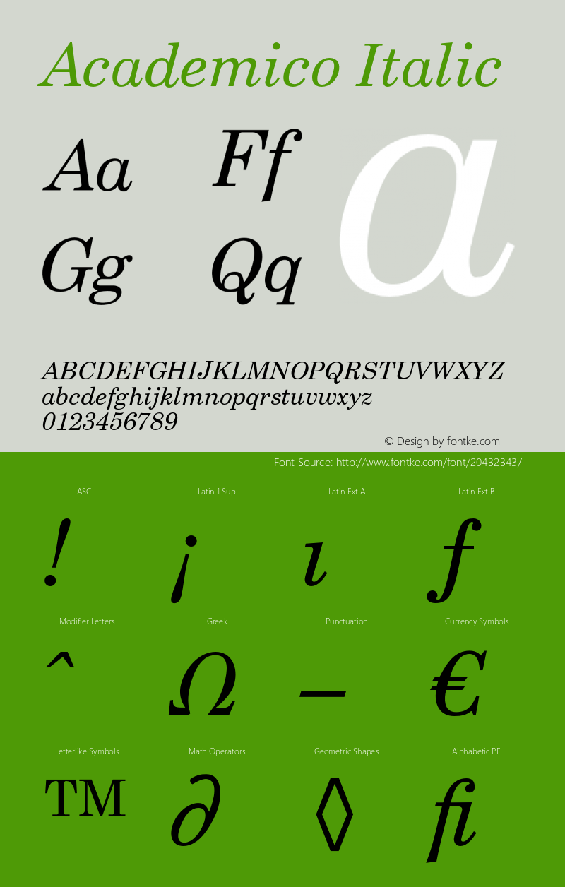 Academico-Italic Version 0.60 Font Sample
