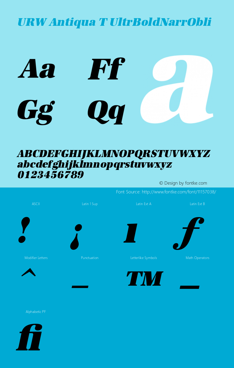 URW Antiqua T UltrBoldNarrObli Version 001.005 Font Sample