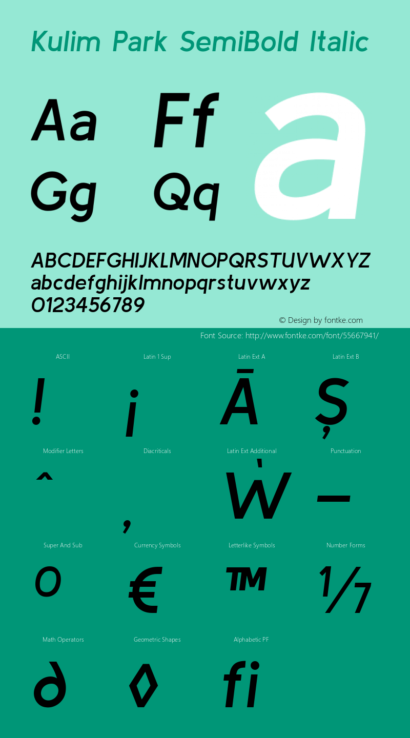Kulim Park SemiBold Italic Version 1.000; ttfautohint (v1.8.3) Font Sample