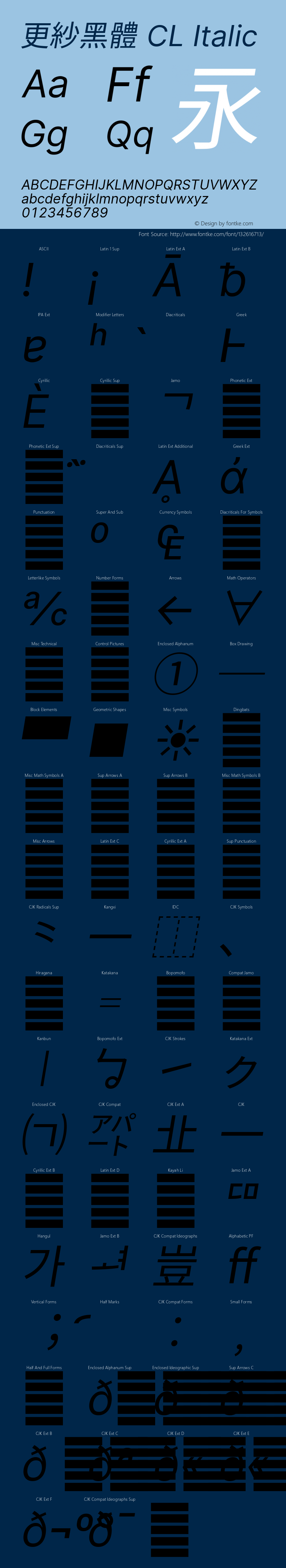 更紗黑體 CL Italic  Font Sample