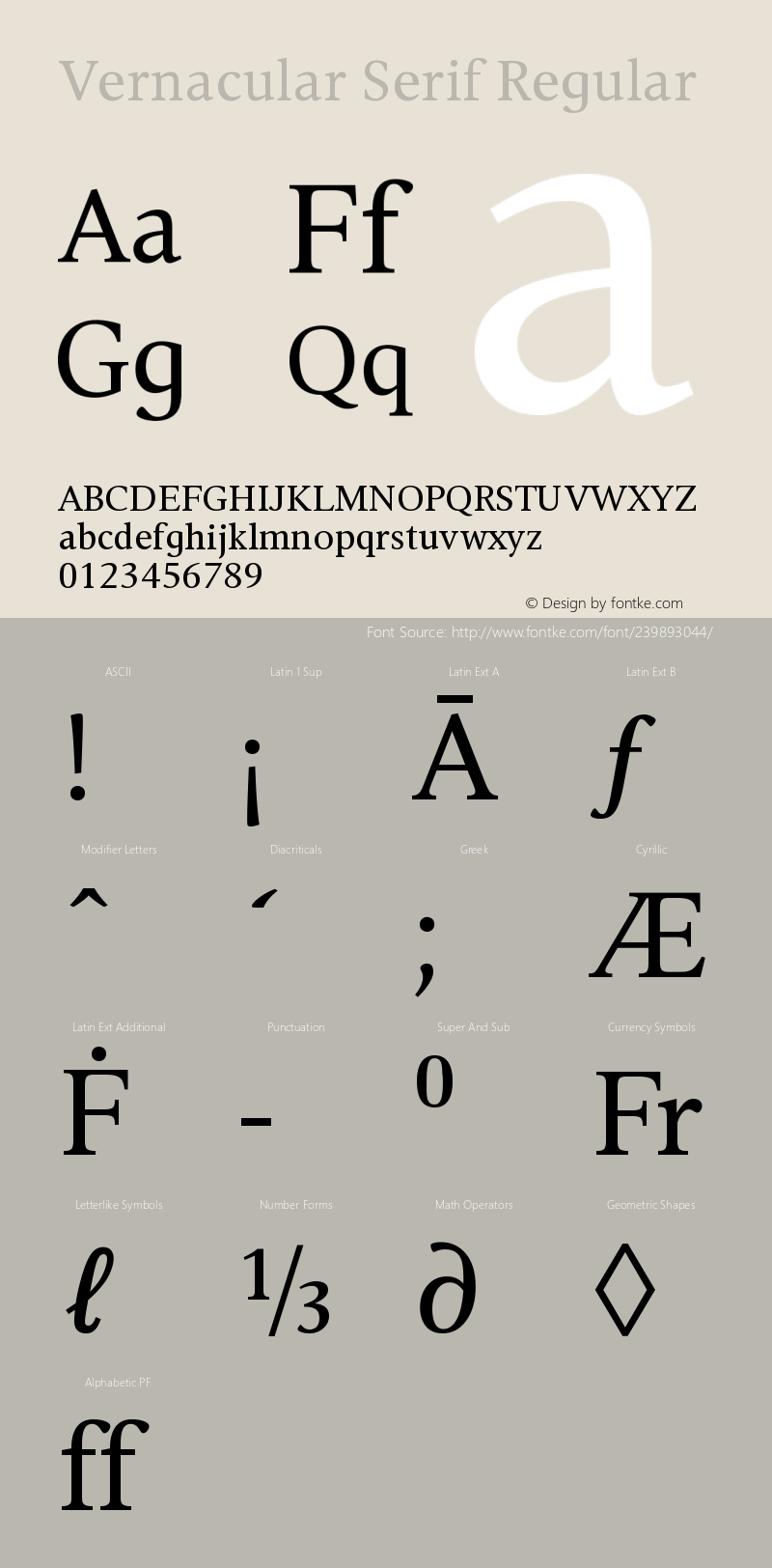 Vernacular Serif Version 3.00; ttfautohint (v1.5)图片样张