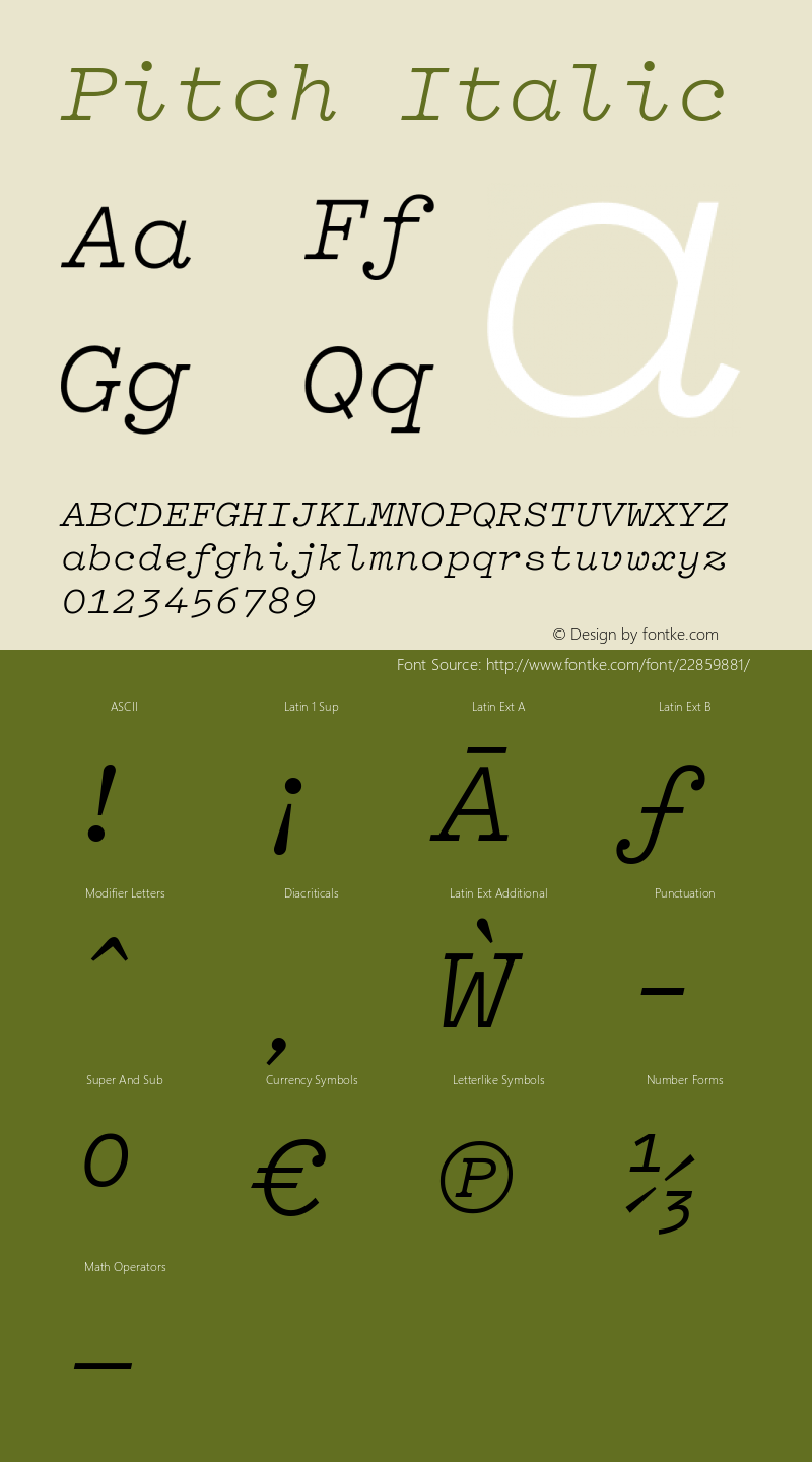 Pitch-Italic Version 001.002 Font Sample