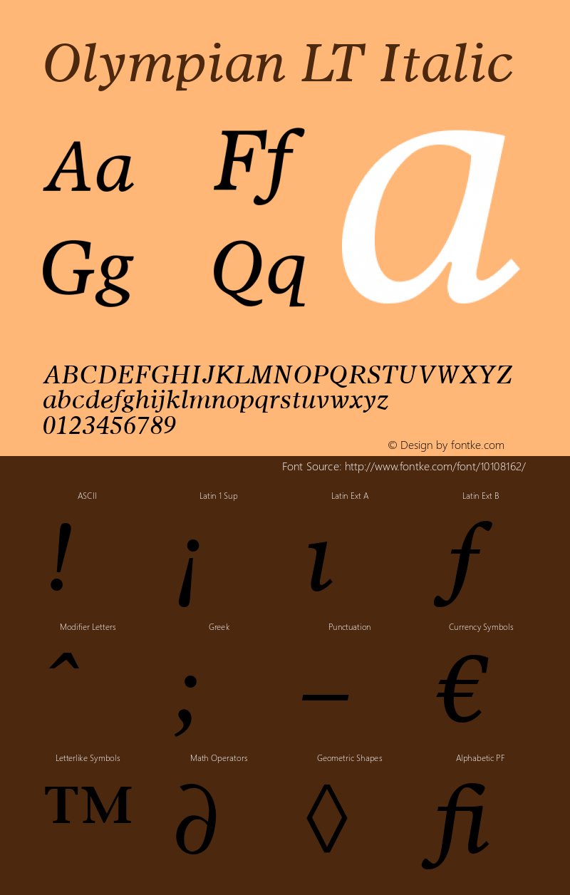 Olympian LT Italic Version 6.1; 2002 Font Sample