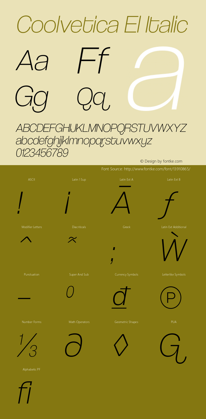 Coolvetica El Italic Version 4.103 Font Sample