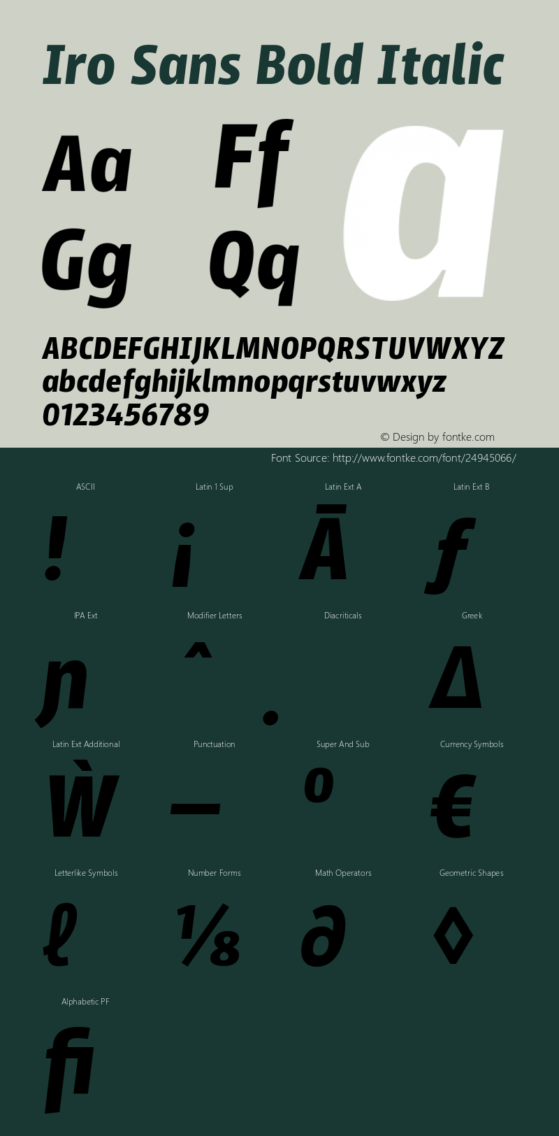 Iro Sans Bold Slanted Version 1.001;PS 001.001;hotconv 1.0.88;makeotf.lib2.5.64775 Font Sample