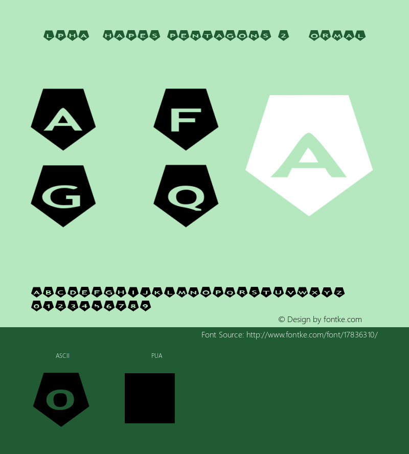 AlphaShapes pentagons 2 Normal 2.0 - October 2005 - freeware font Font Sample